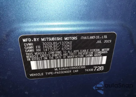 2024 Mitsubishi Mirage Le z USA, uszkodzony, nr VIN ML32AUHJ1RH002366